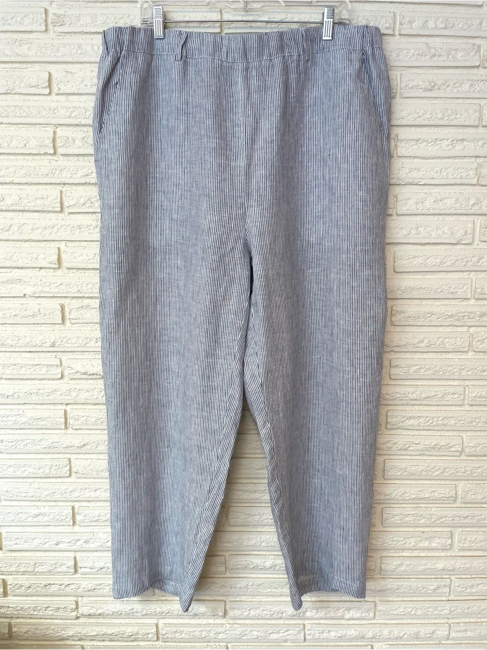Quince 100% European Linen Blue Pinstripe Jacket and Pant Set Womens XL Coastal